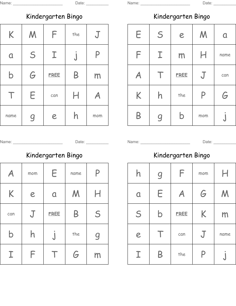 Kindergarten Bingo