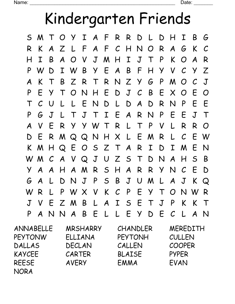 Kindergarten Friends Word Search