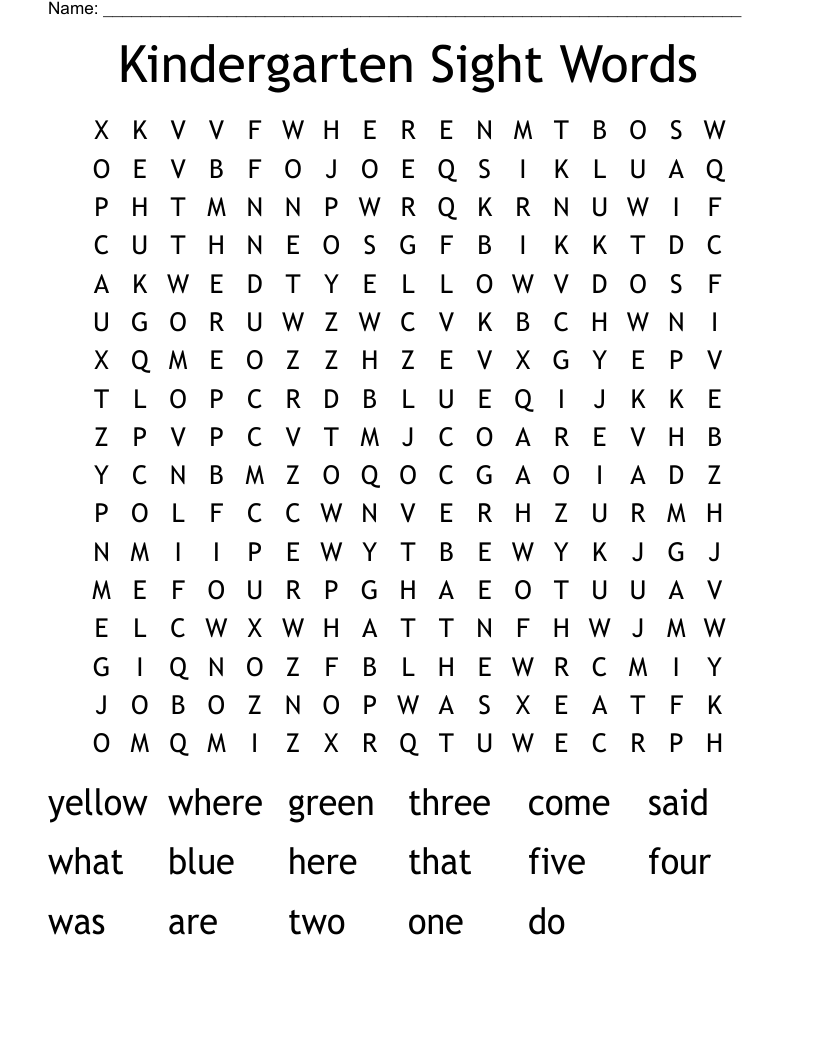 Kindergarten Sight Words Word Search