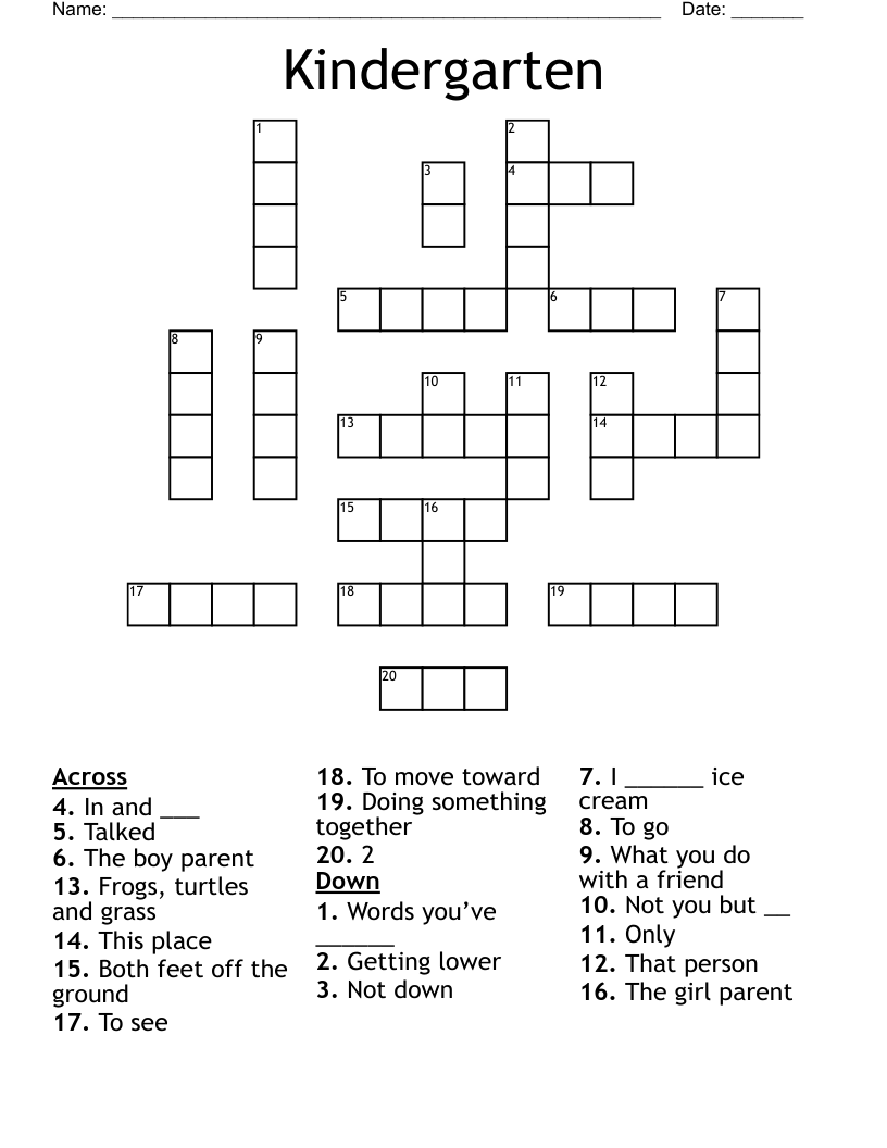 Kindergarten  Crossword
