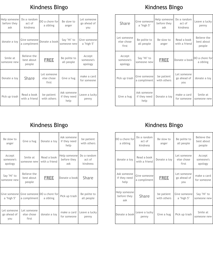 Kindness BIngo