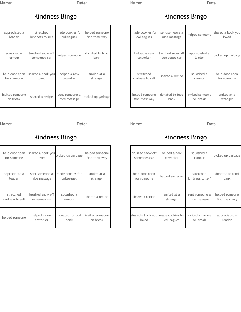 Kindness Bingo