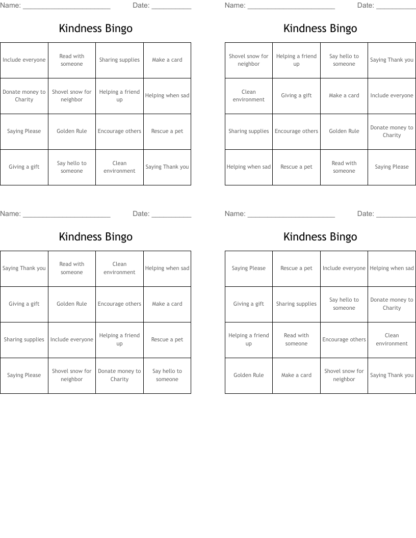 Kindness Bingo