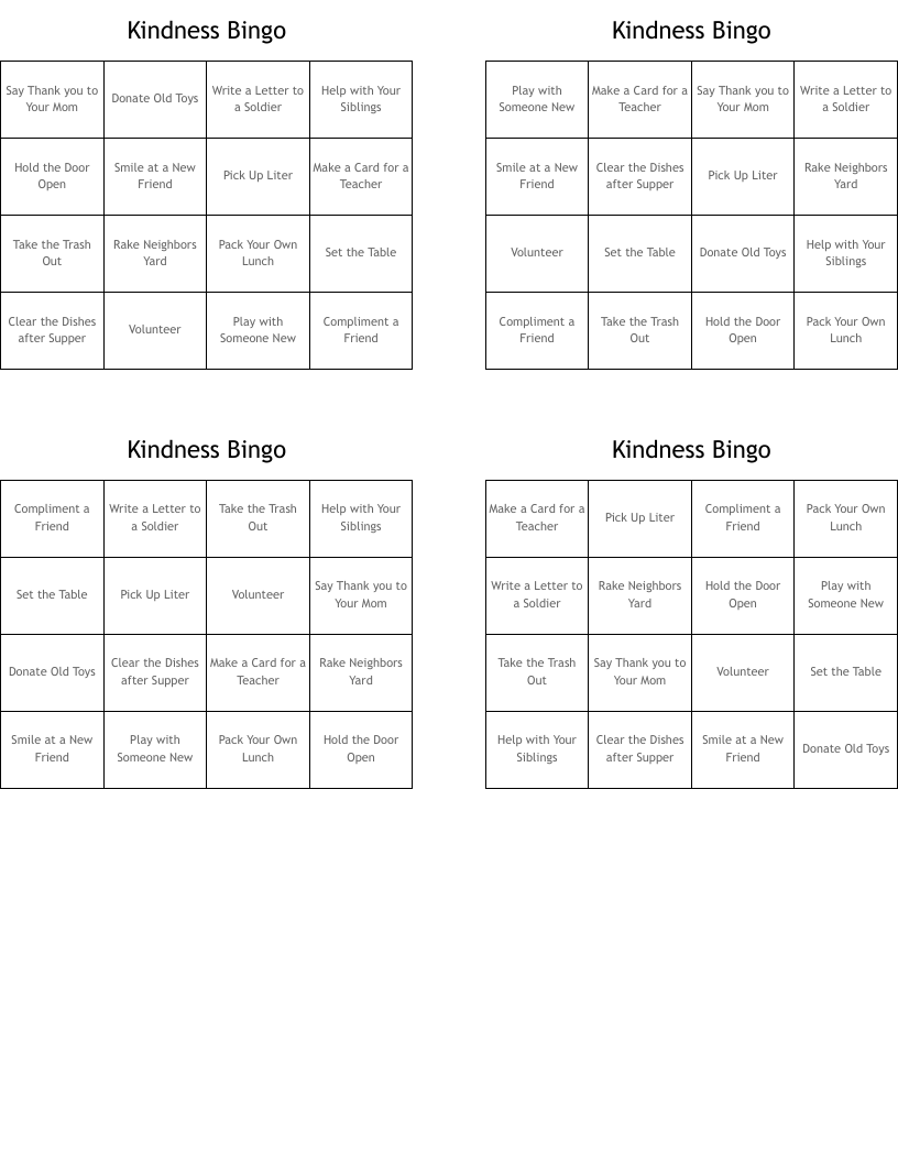 Kindness Bingo