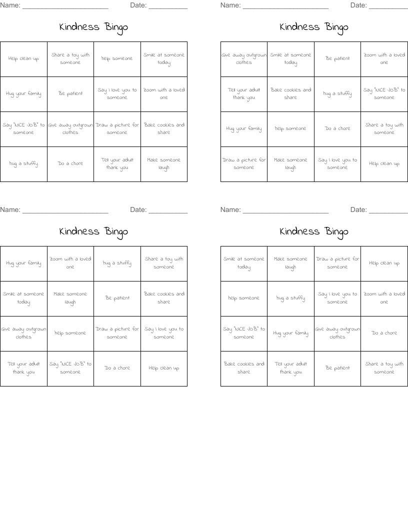 Kindness Bingo