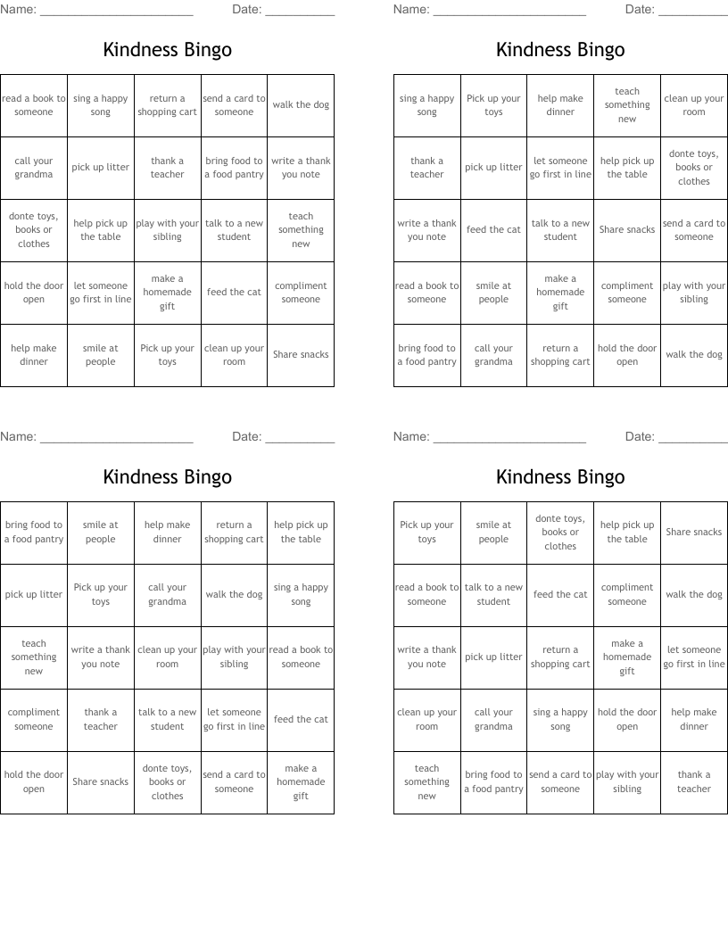 Kindness Bingo