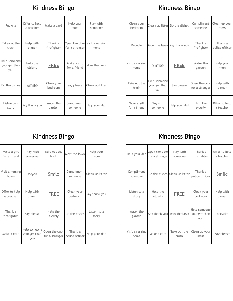 Kindness Bingo