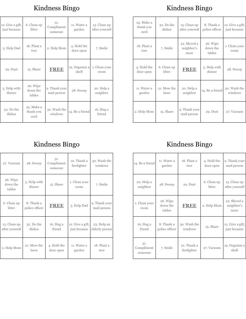 Kindness Bingo
