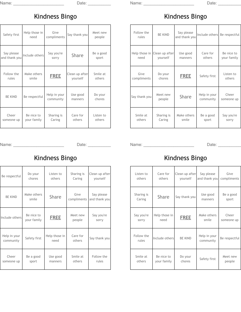 Kindness Bingo