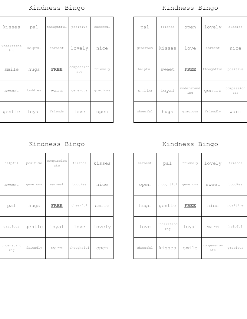 Kindness Bingo