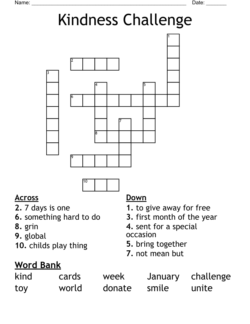Kindness Challenge Crossword