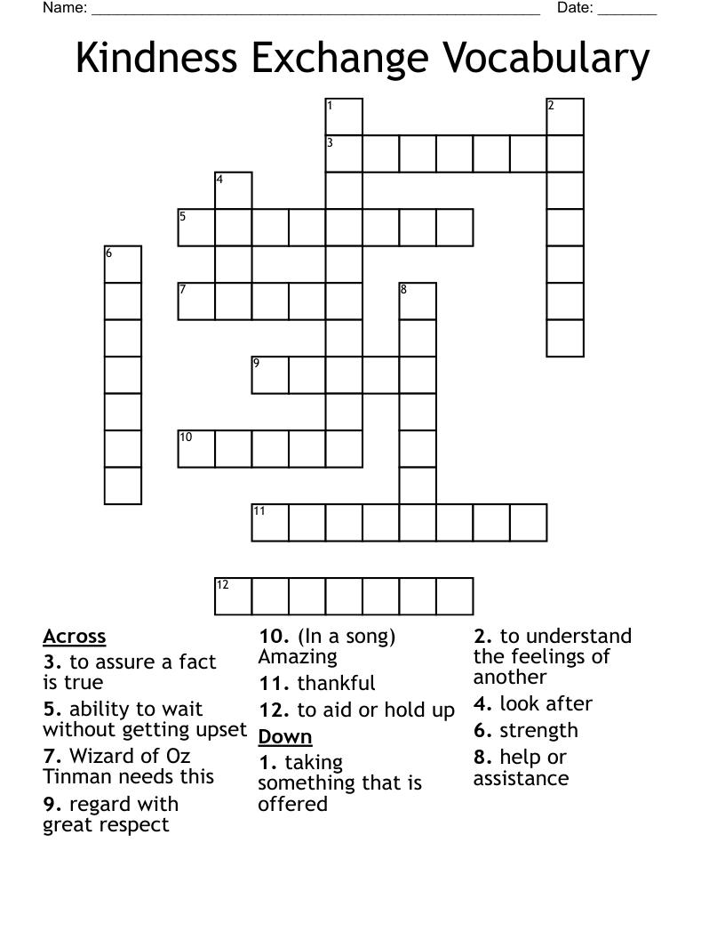 Kindness Exchange Vocabulary Crossword