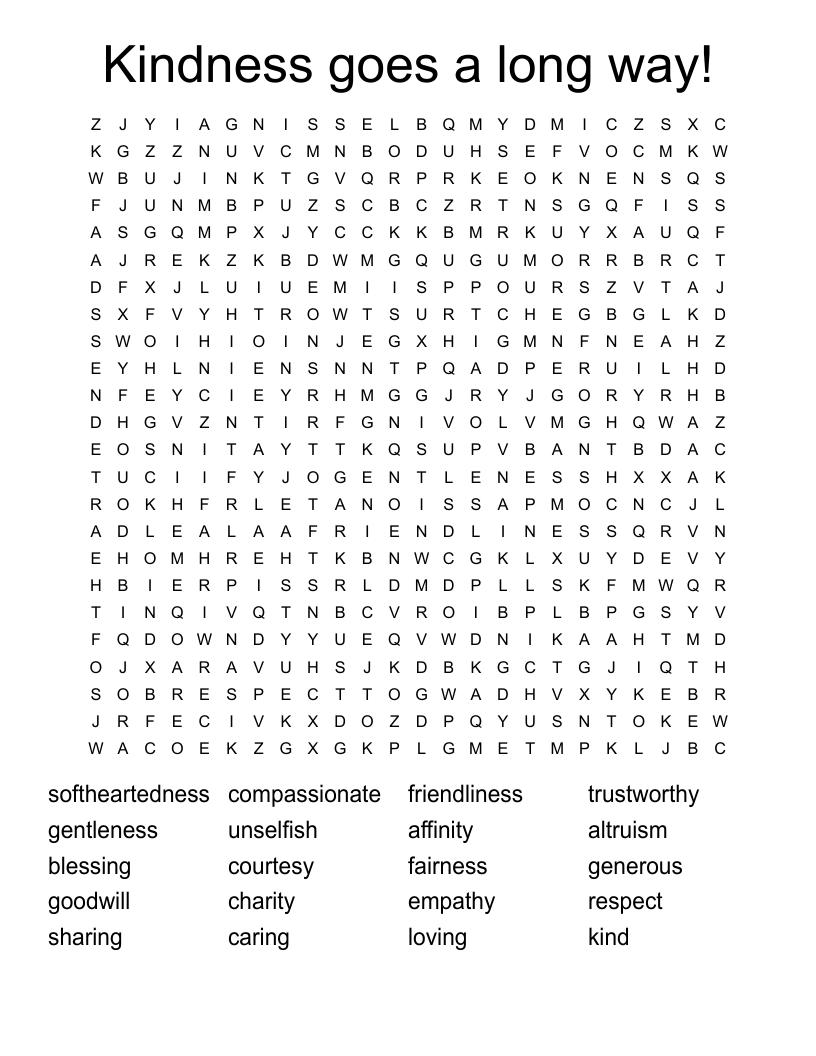 Kindness goes a long way! Word Search