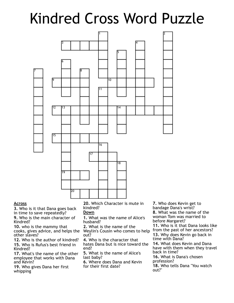 Kindred Cross Word Puzzle