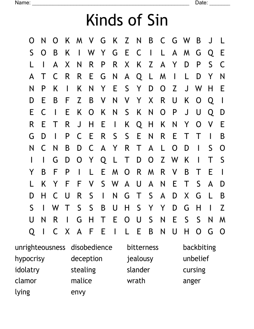 Kinds of Sin Word Search