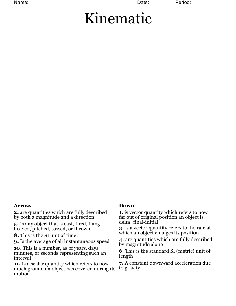 Kinematic Crossword
