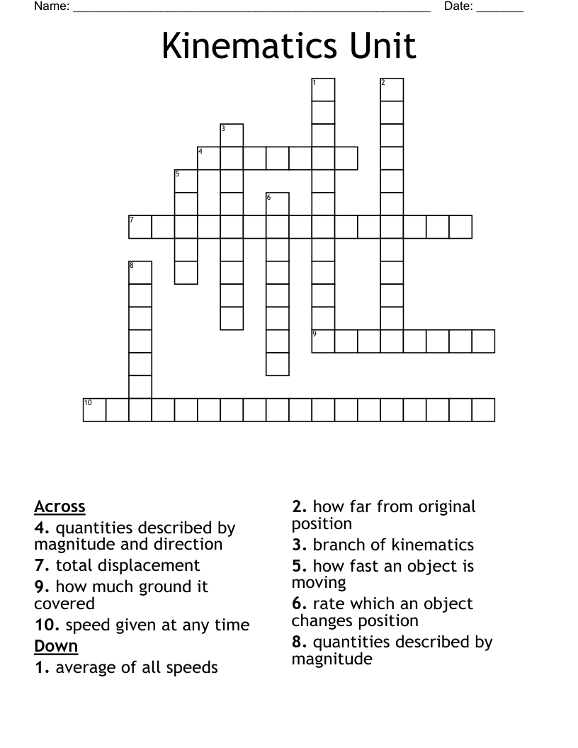 Kinematics Unit Crossword