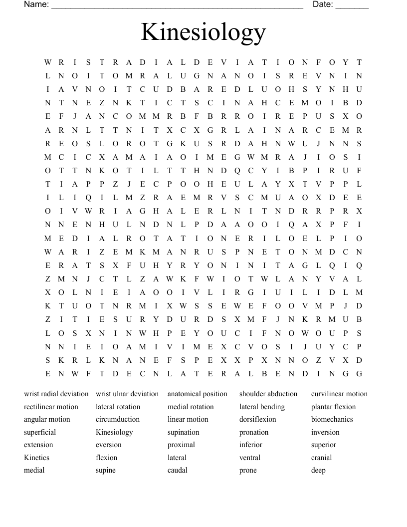 Kinesiology Word Search