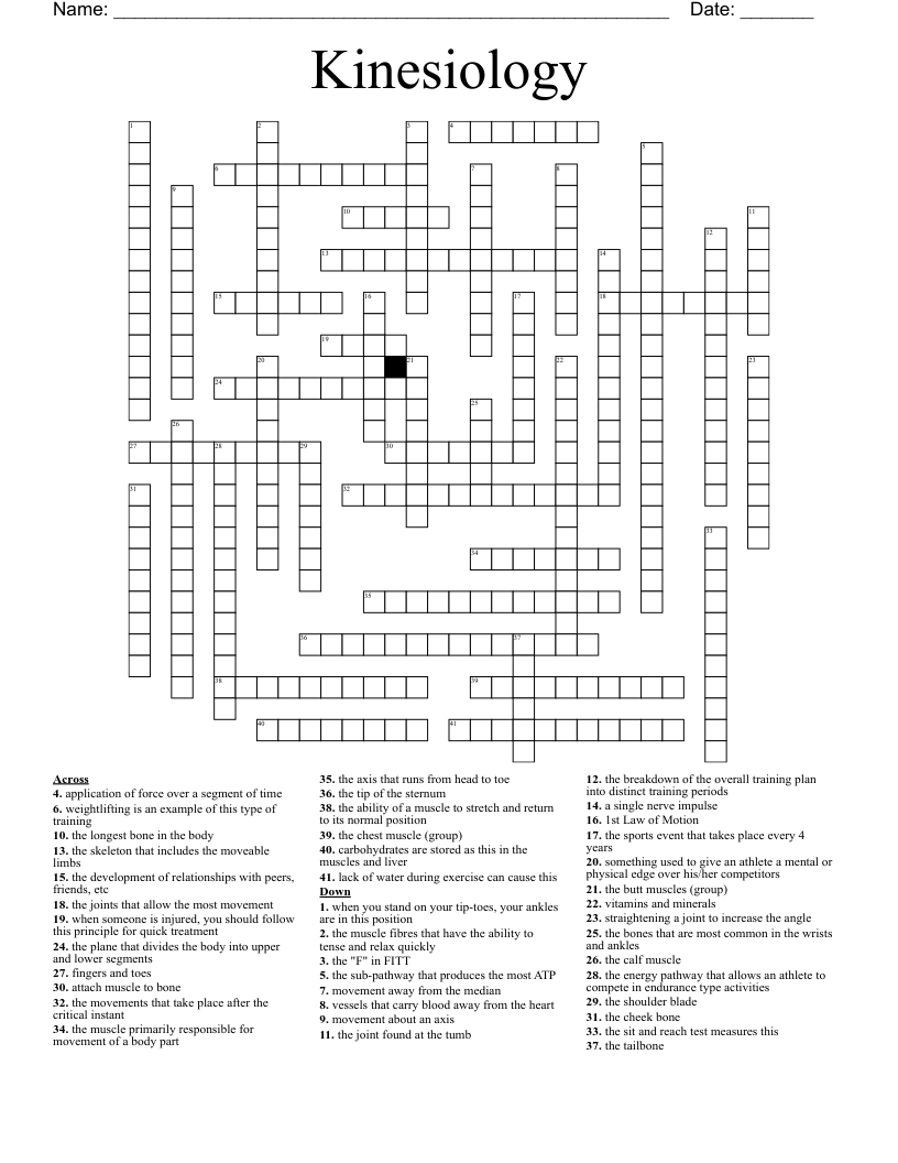 Kinesiology Crossword