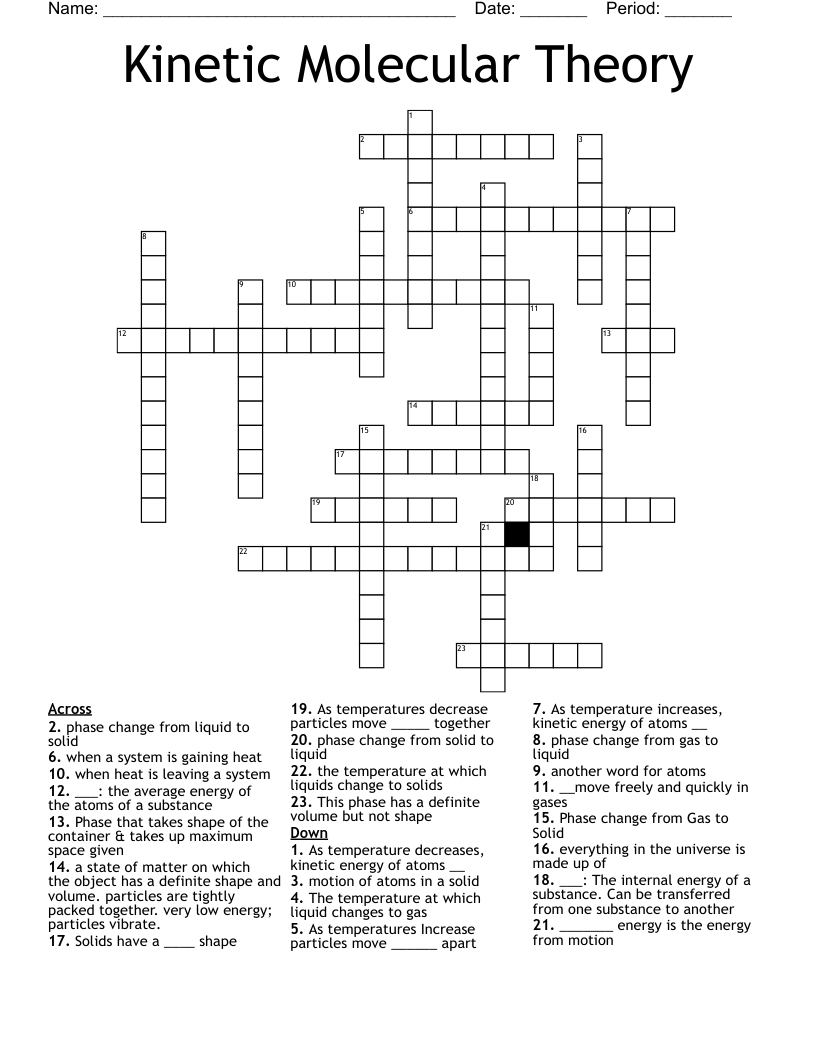 Kinetic Molecular Theory Crossword