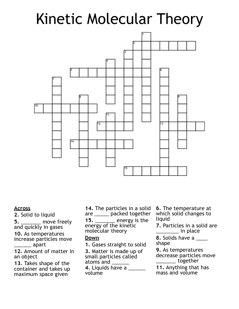 Kinetic Molecular Theory  Crossword