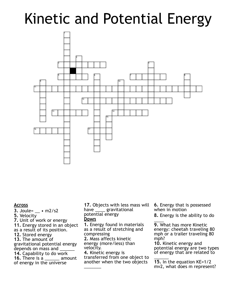 Kinetic and Potential Energy Crossword