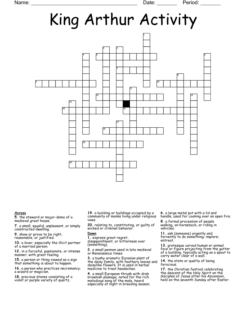 King Arthur Activity Crossword