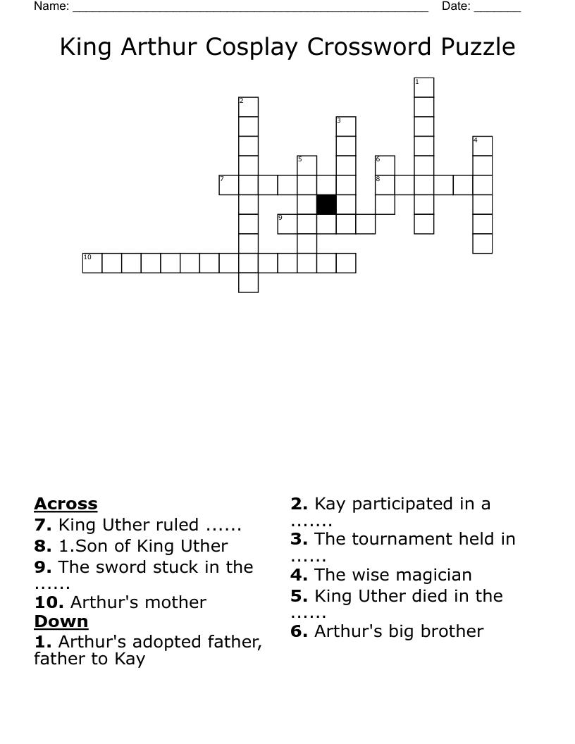 King Arthur Cosplay Crossword Puzzle