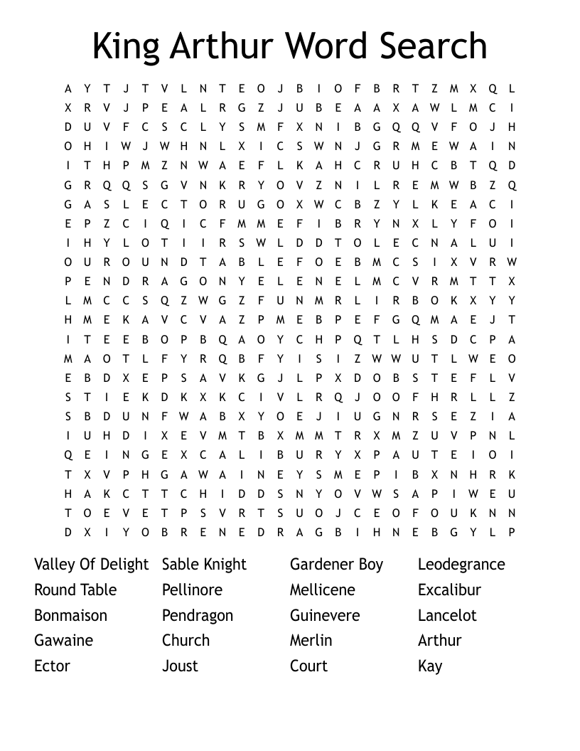 King Arthur Word Search
