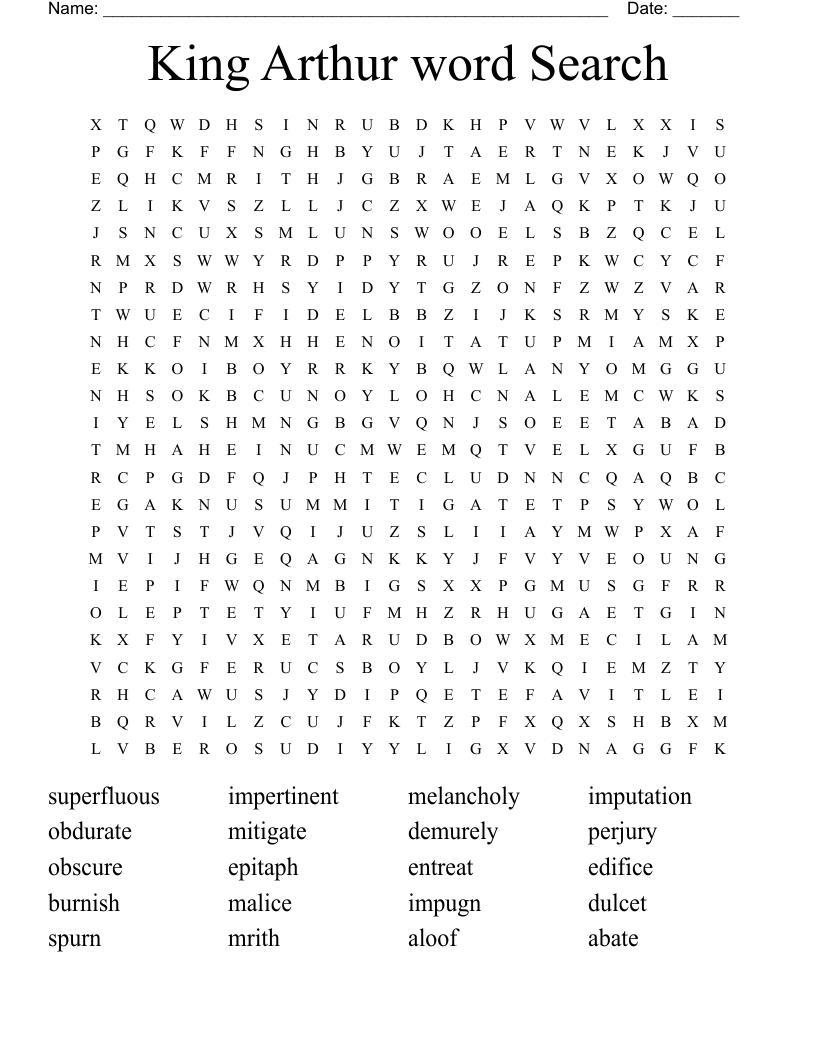 King Arthur word Search