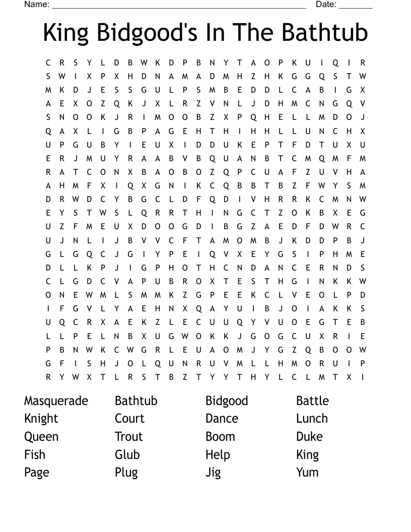 King Bidgood's In The Bathtub Word Search