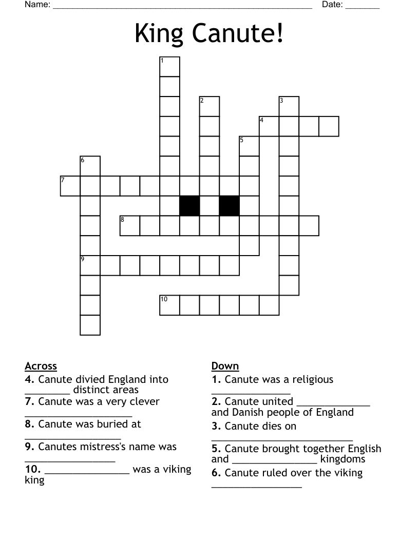 King Canute!  Crossword
