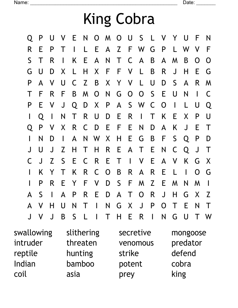 King Cobra Word Search