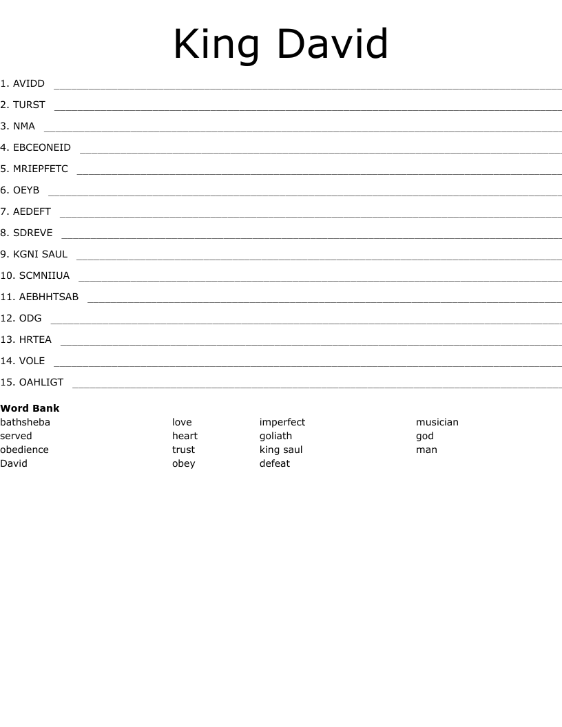 King David Word Scramble