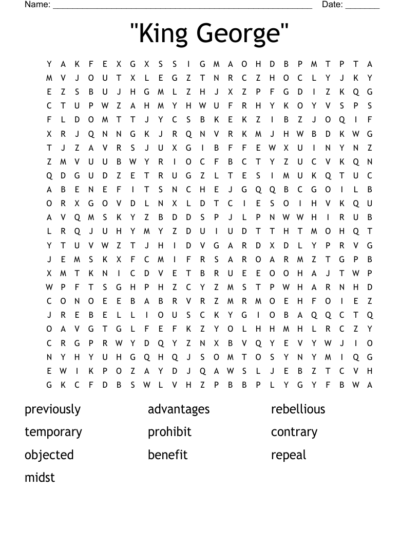 "King George" Word Search
