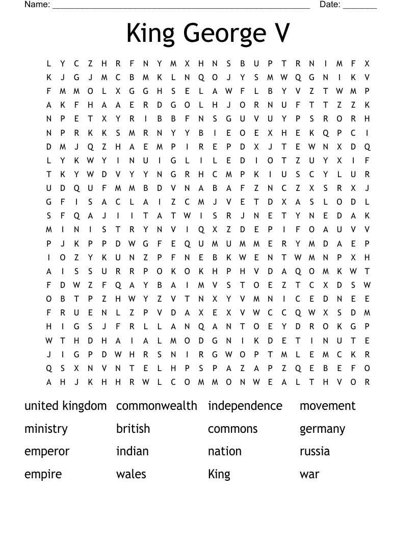 King George V Word Search