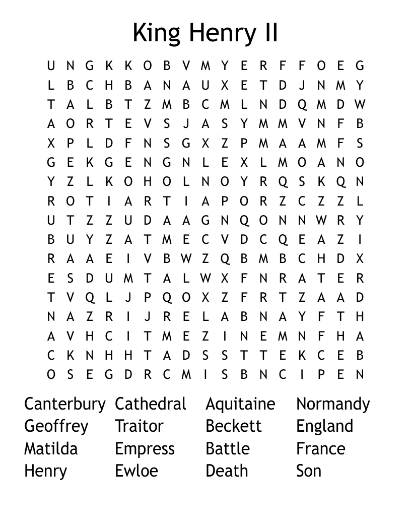 King Henry II Word Search