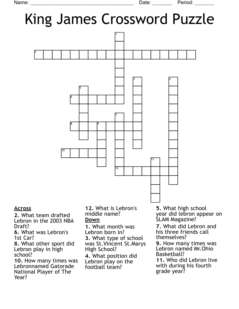 King James Crossword Puzzle