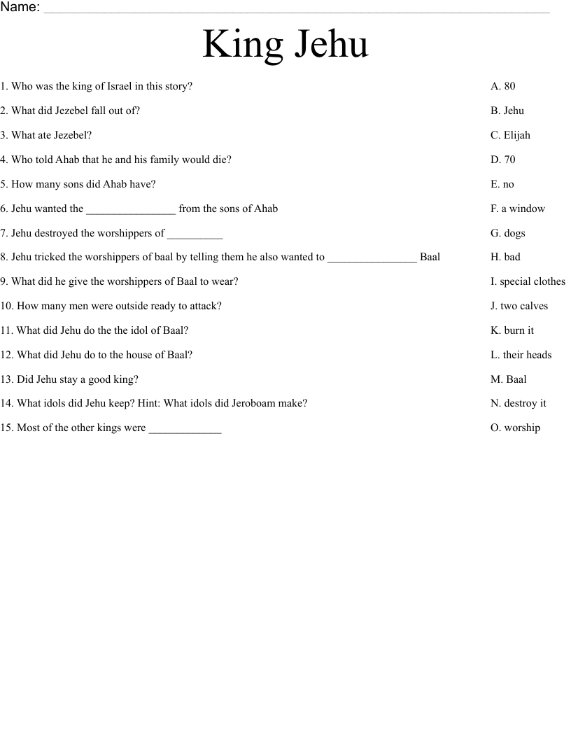 King Jehu  Worksheet