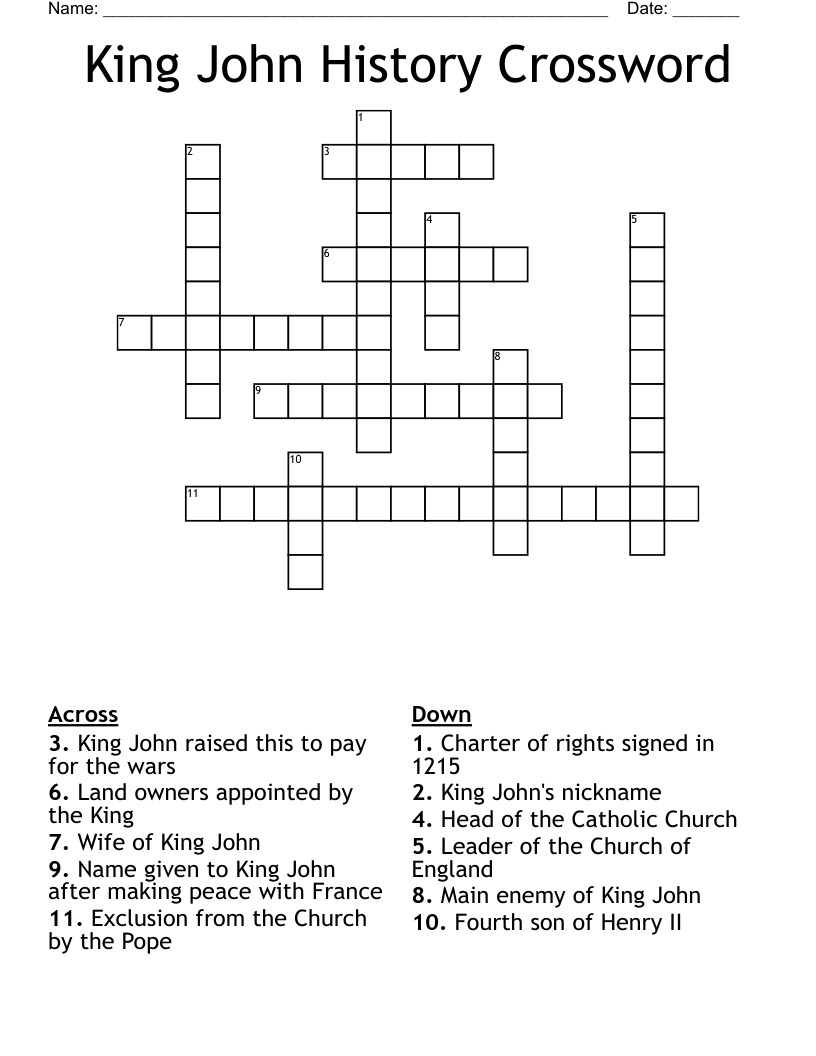King John History Crossword