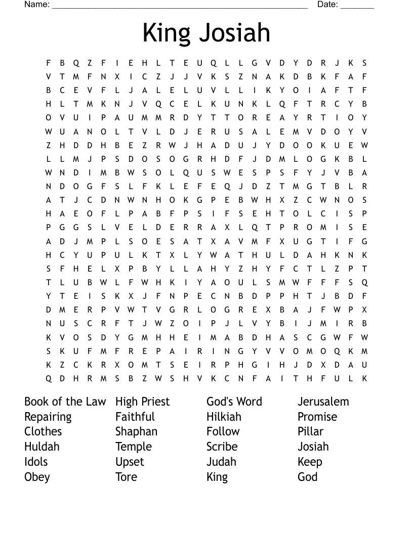 King Josiah Word Search