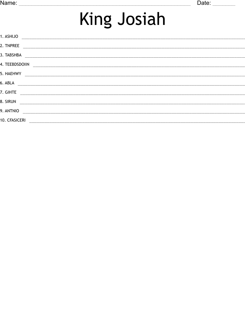 King Josiah Word Scramble