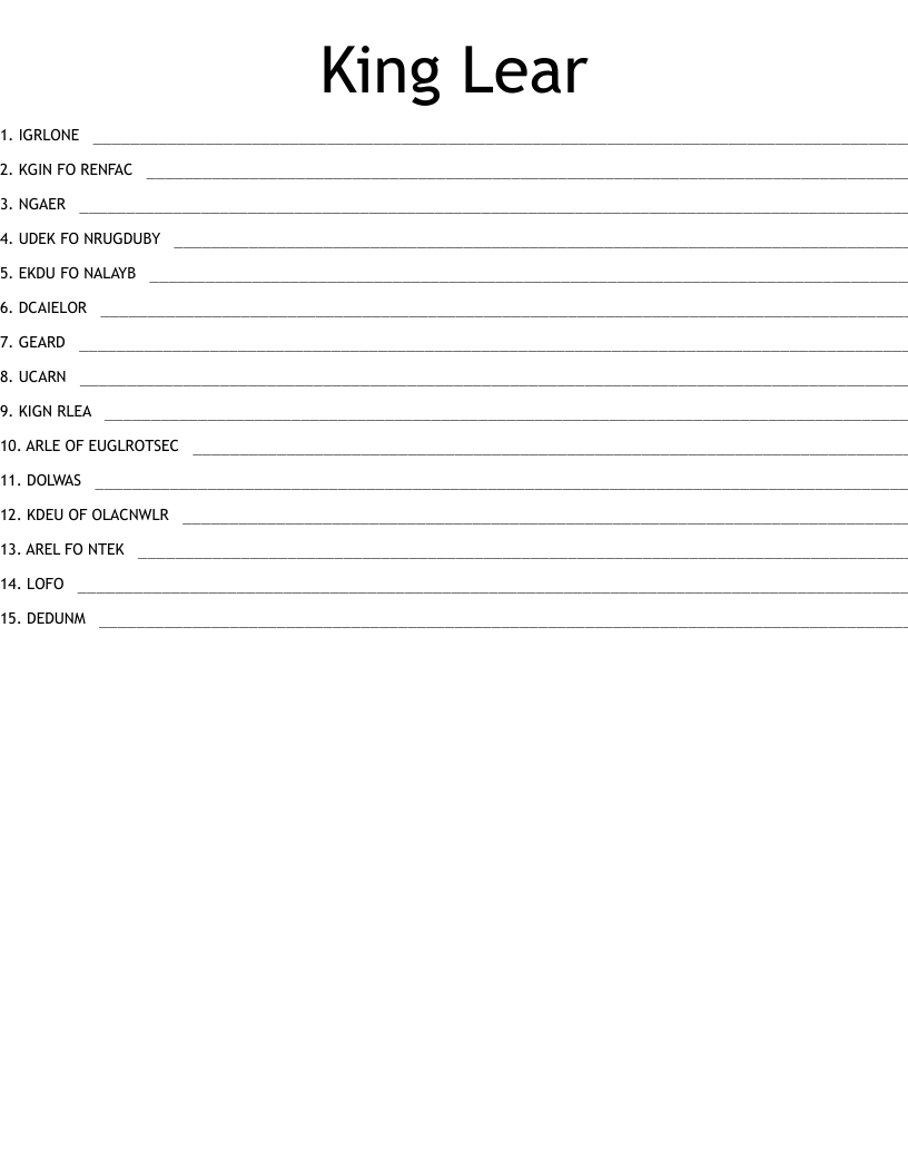 King Lear Word Scramble