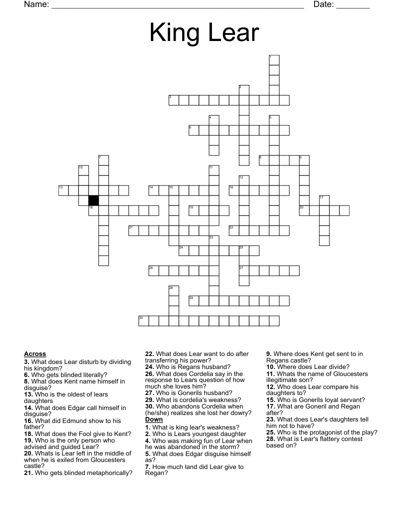 King Lear Crossword