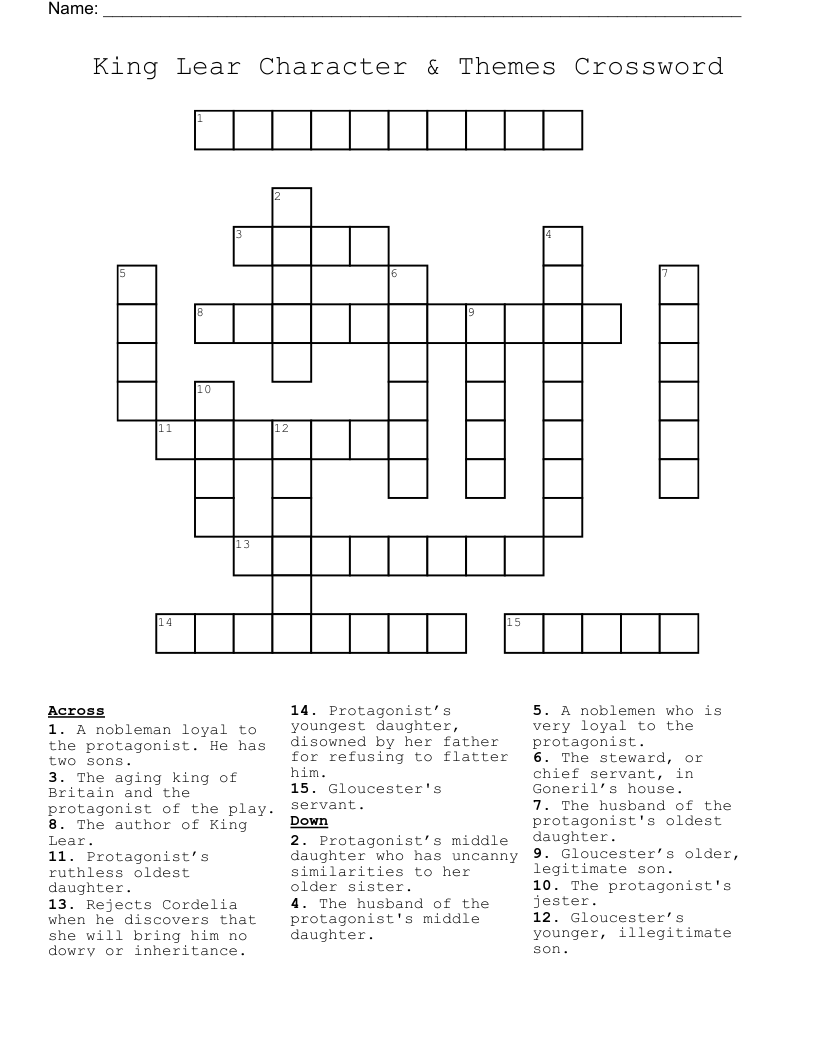 King Lear Character & Themes Crossword 