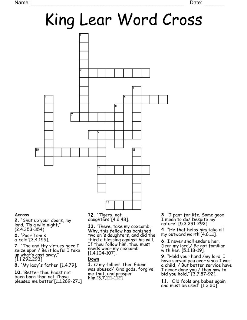 King Lear Word Cross   Crossword