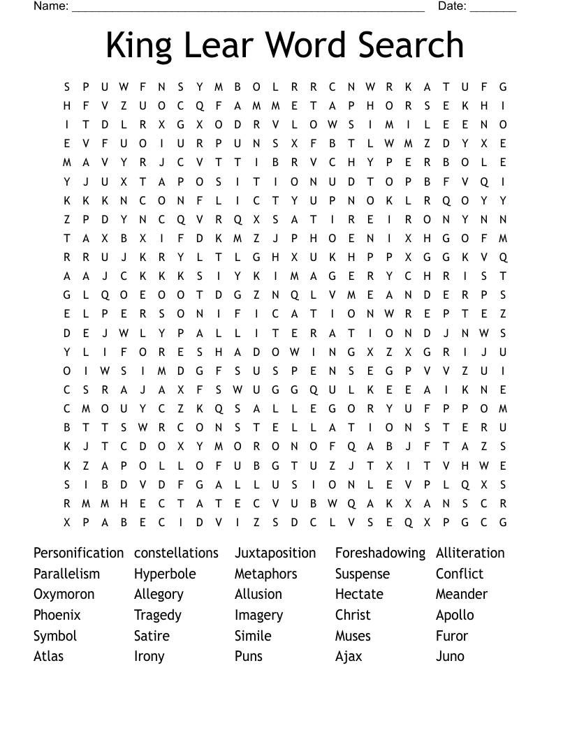 King Lear Word Search