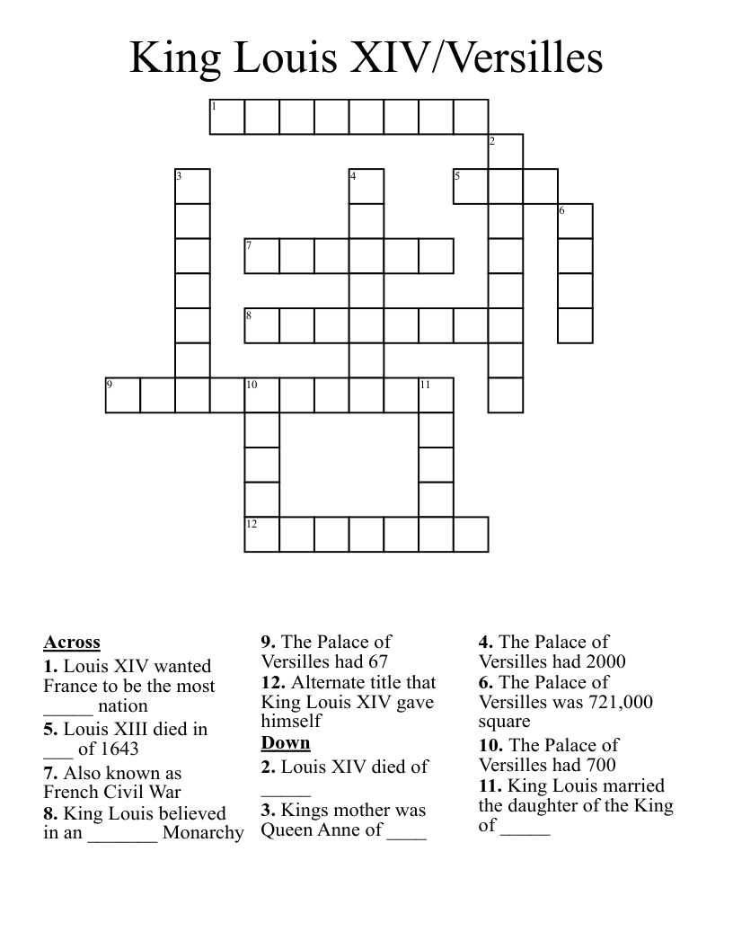 King Louis XIV/Versilles Crossword