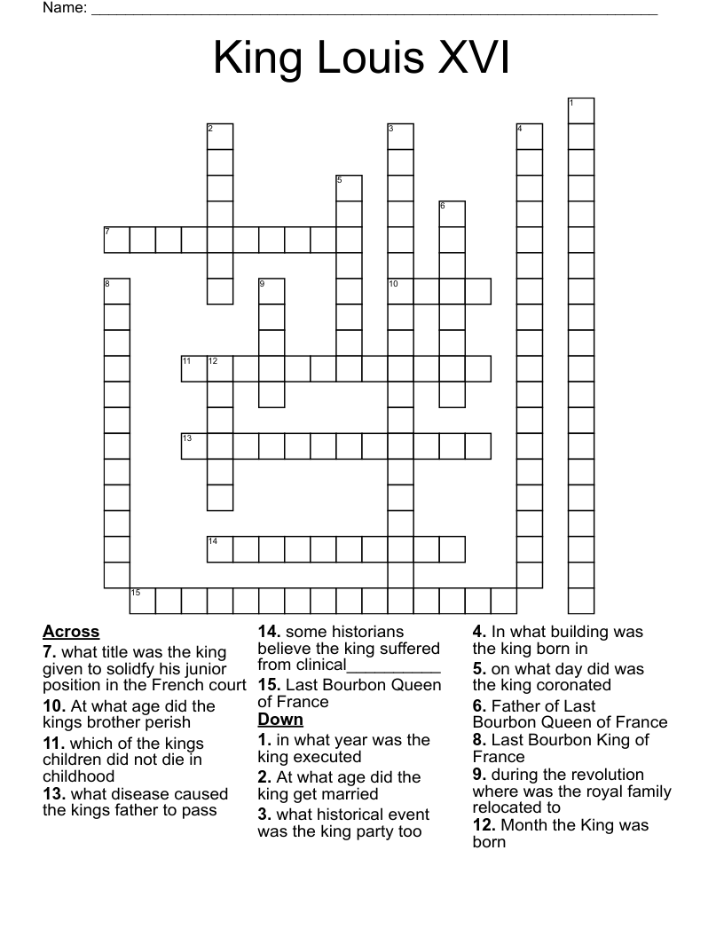 King Louis XVI Crossword
