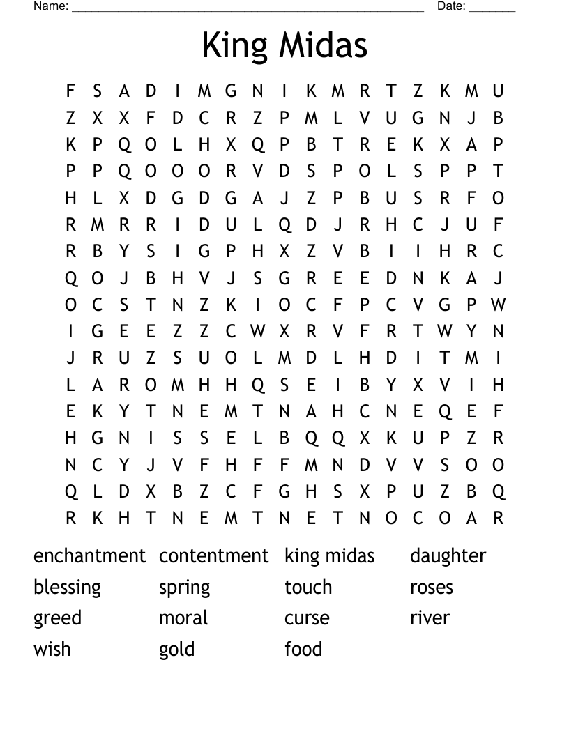 King Midas Word Search